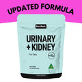 Petz Park Urinary + Kidney dietary supplement pouch for cats, featuring a light blue pouch with black text and a pink banner at the top reading 'UPDATED FORMULA'.